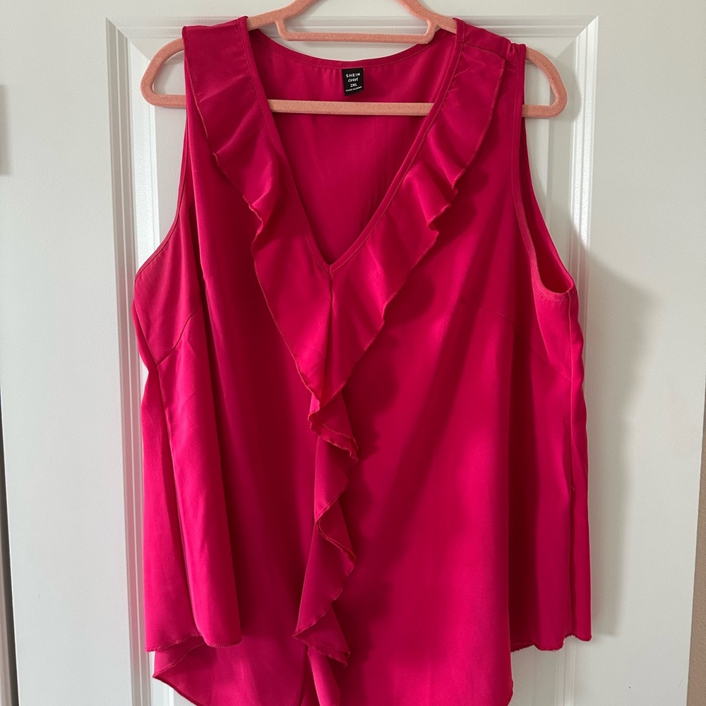 SHEIN Fuchsia Ruffle V-Neck Sleeveless Camisole